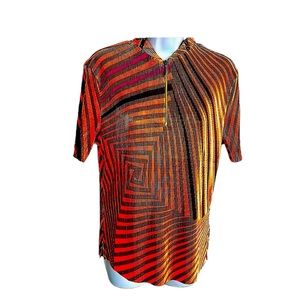 Jamie Sadock Golf Shirt Short Sleeve 1/4 Zipper Multi Color Geometric Print M